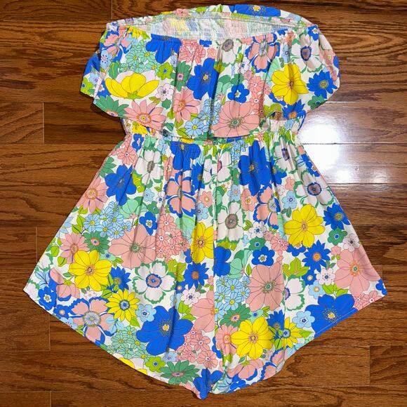 Pink Lily Floral Strapless Smocked Ruffle Summer Romper Size Large - Picture 11 of 15